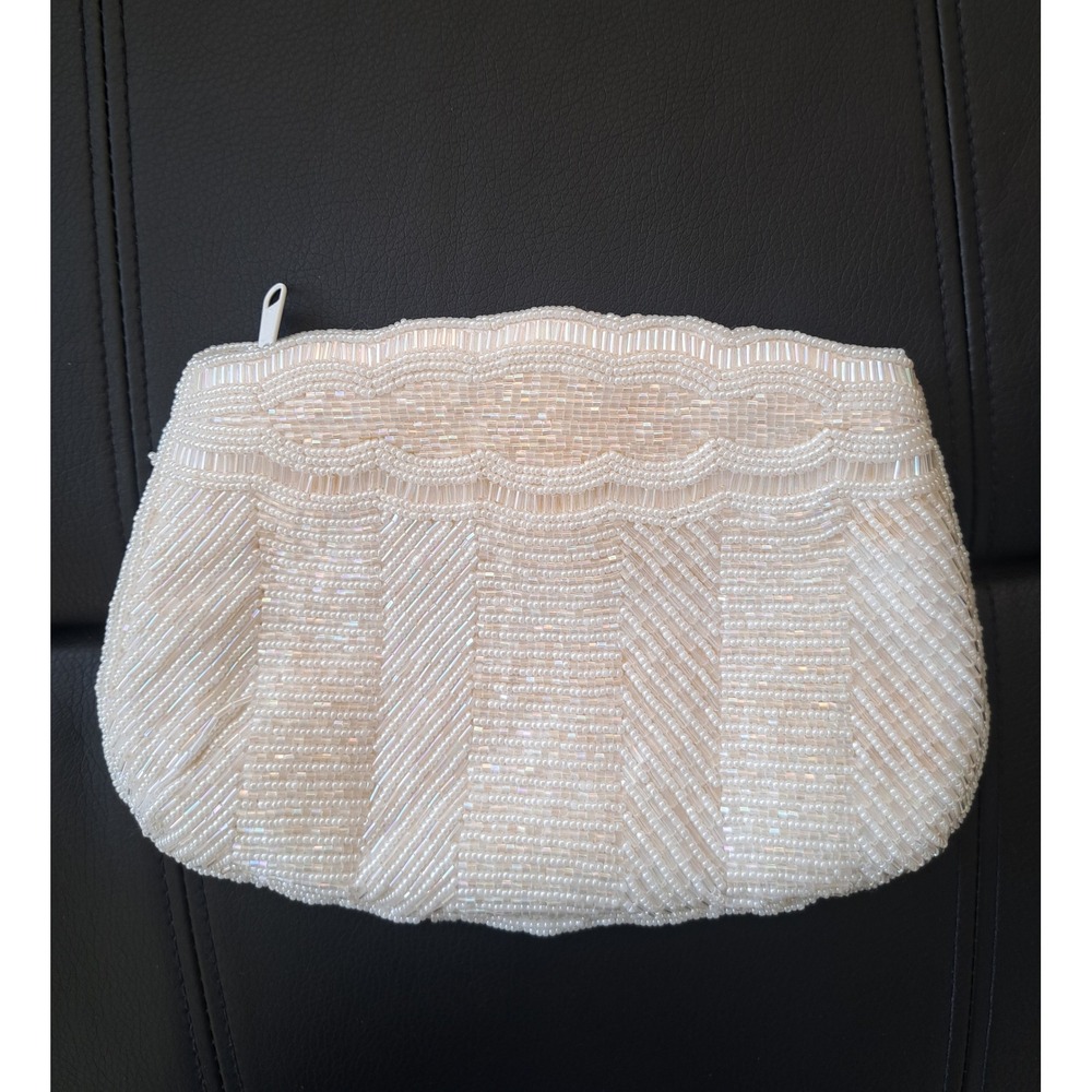 Vintage Marshall Field's Beaded Clutch Evening Bag Cream Iridescent Wedding